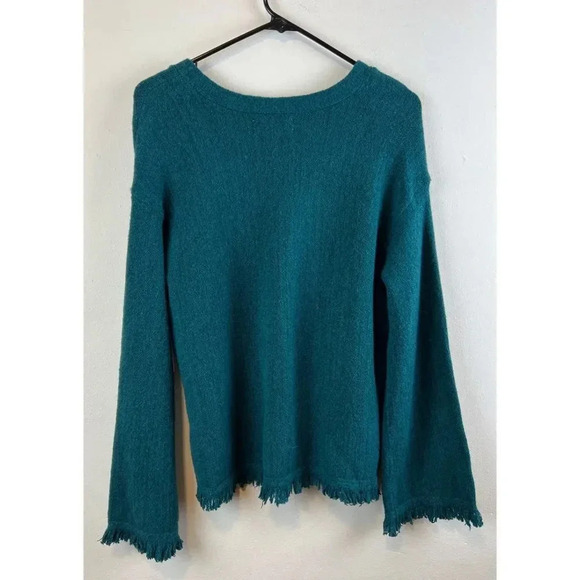 Anthropologie | Joy Fringed V Neck Sweater Medium New Dark Turquoise Teal New - Picture 9 of 14